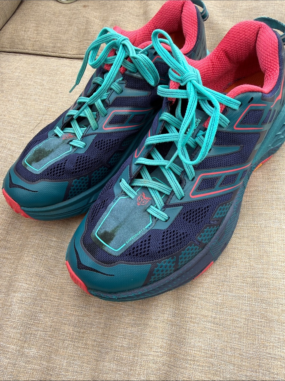 Hoka Speedgoat 2 Teal, Navy & Pink Trail Running Shoes